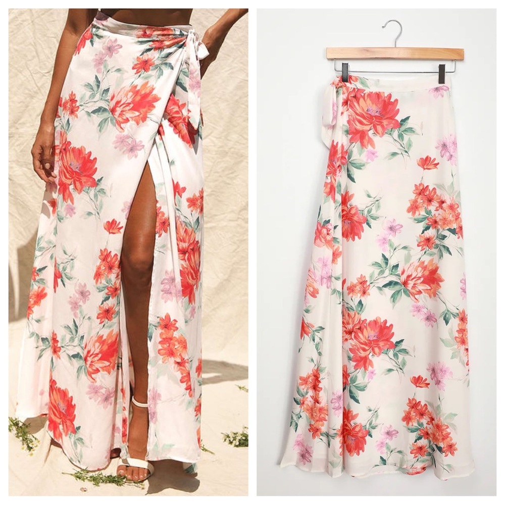 Lulu's Floral Maxi Skirt - Red and Pink